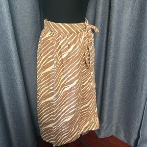 A New Day Tan and White Animal Print Faux Wrap Midi Skirt